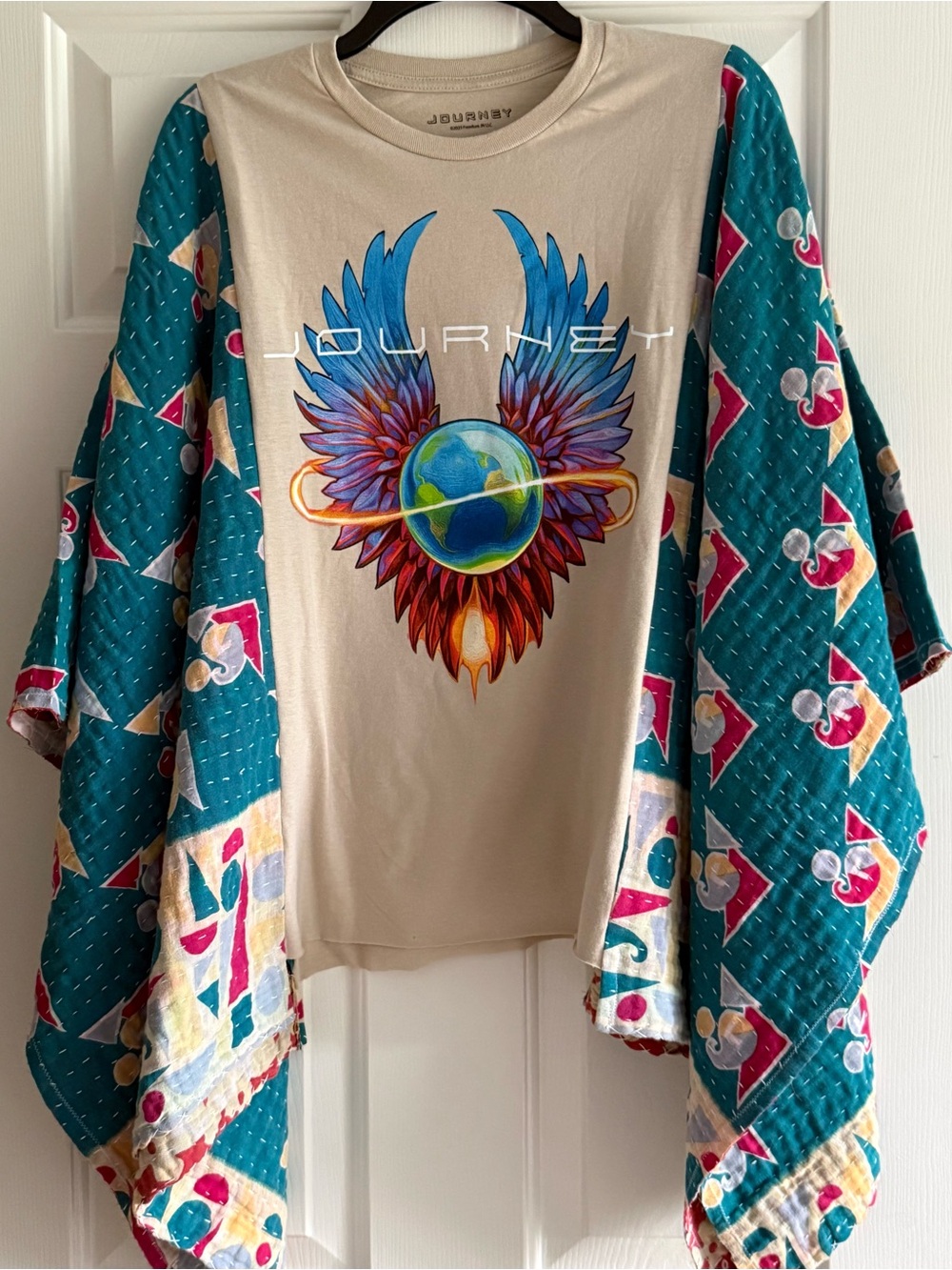 JOURNEY Custom Upcycled Kantha Sleeves Poncho Top OSFM - Picture 2 of 3